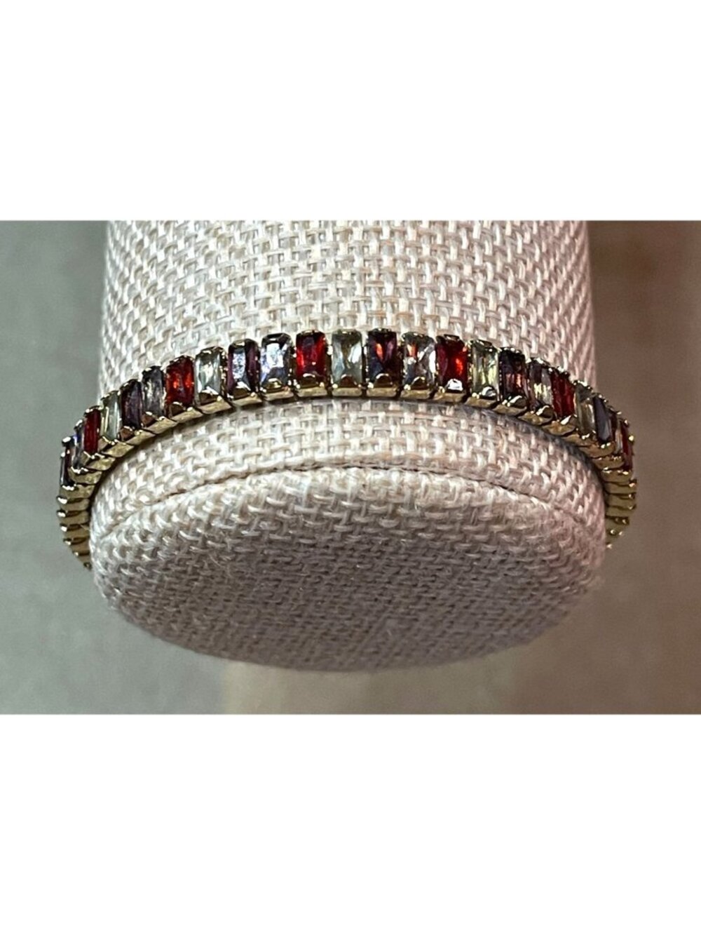 Vintage 80s Monet Signed Multicolored Baguette Rhinestone Tennis Bracelet